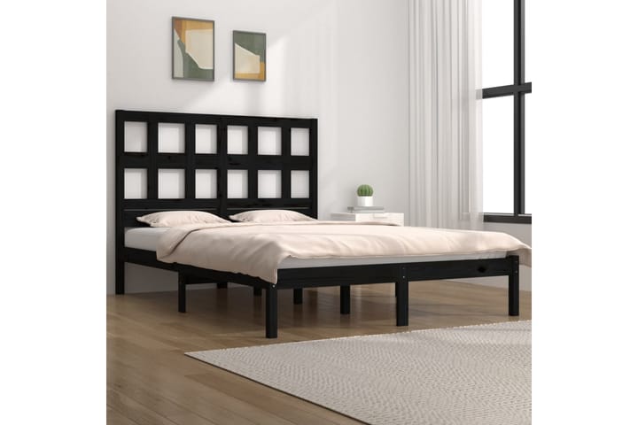 Sängynrunko musta täysi mänty 160x200 cm - Musta - Sänkykehikot & sängynrungot