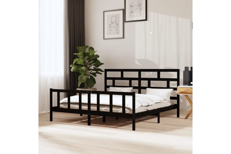 Sängynrunko musta täysi mänty 200x200 cm - Musta - Huonekalut - Sänky - Sänkykehikot & sängynrungot