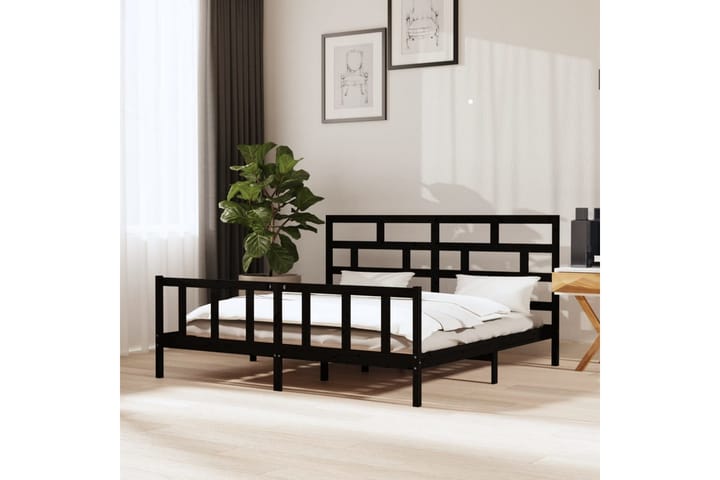 Sängynrunko musta täysi mänty 200x200 cm - Musta - Sänkykehikot & sängynrungot