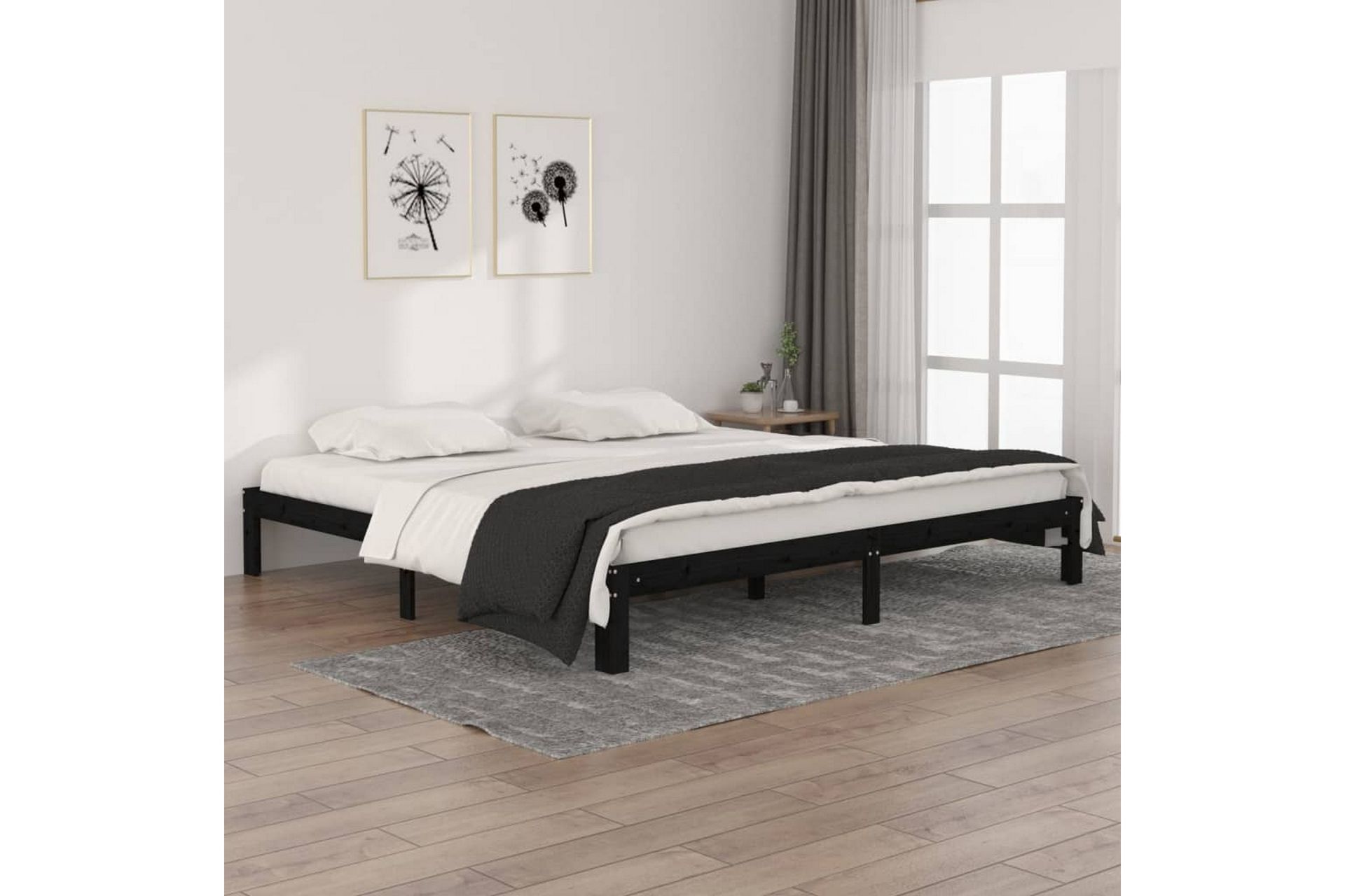 Sängynrunko musta täysi mänty 200x200 cm - Musta - Huonekalut - Sänky - Sänkykehikot & sängynrungot