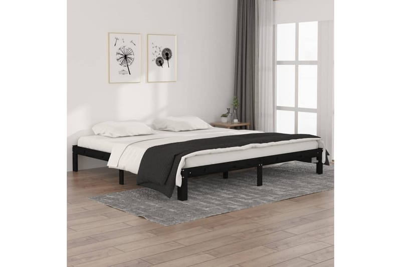 Sängynrunko musta täysi mänty 200x200 cm - Musta - Huonekalut - Sänky - Sänkykehikot & sängynrungot