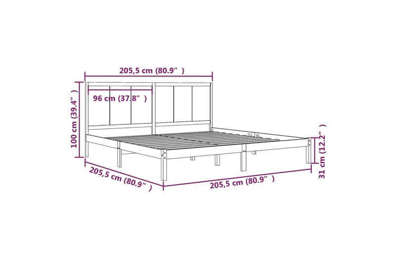 Sängynrunko musta täysi mänty 200x200 cm - Musta - Huonekalut - Sänky - Sänkykehikot & sängynrungot