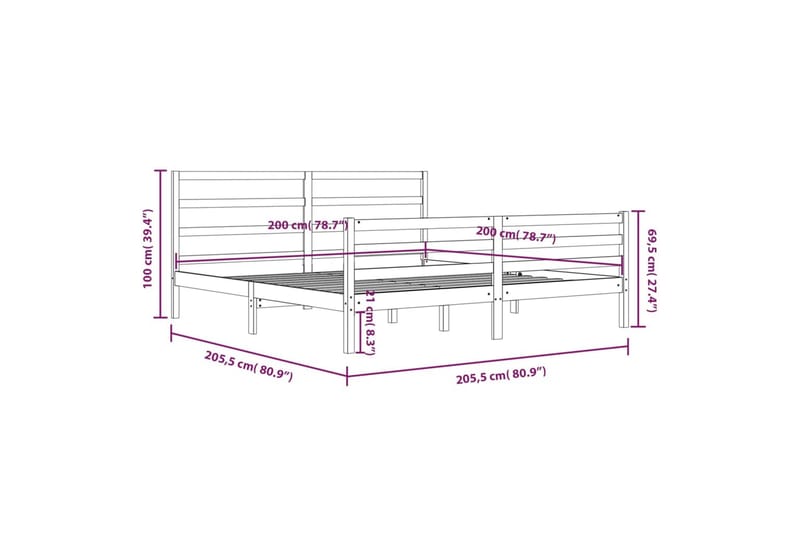 Sängynrunko musta täysi mänty 200x200 cm - Musta - Huonekalut - Sänky - Sänkykehikot & sängynrungot