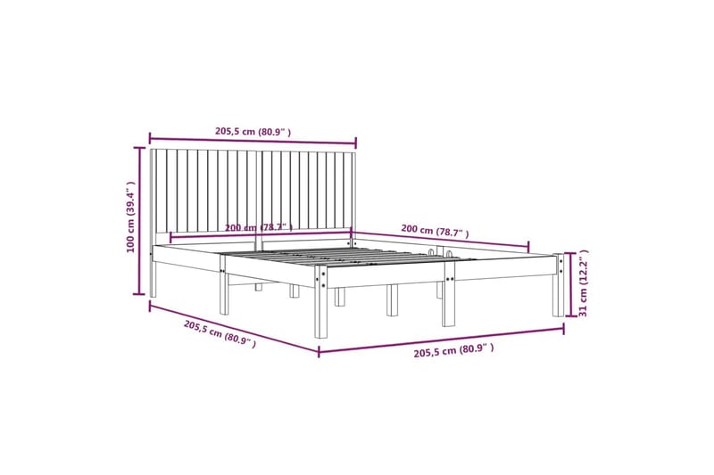 Sängynrunko musta täysi mänty 200x200 cm - Musta - Huonekalut - Sänky - Sänkykehikot & sängynrungot