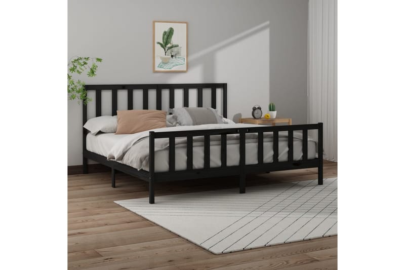 Sängynrunko musta täysi mänty 200x200 cm - Musta - Huonekalut - Sänky - Sänkykehikot & sängynrungot