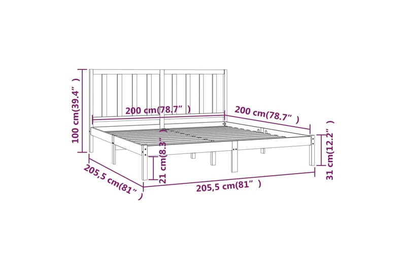 Sängynrunko musta täysi mänty 200x200 cm - Musta - Huonekalut - Sänky - Sänkykehikot & sängynrungot