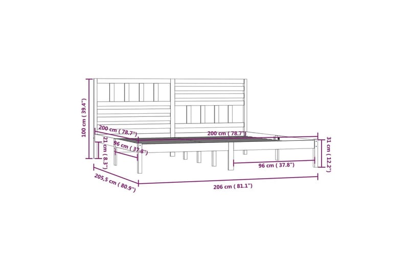 Sängynrunko musta täysi mänty 200x200 cm - Musta - Huonekalut - Sänky - Sänkykehikot & sängynrungot