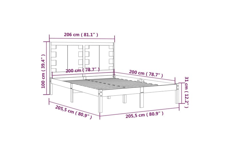 Sängynrunko musta täysi mänty 200x200 cm - Musta - Huonekalut - Sänky - Sänkykehikot & sängynrungot