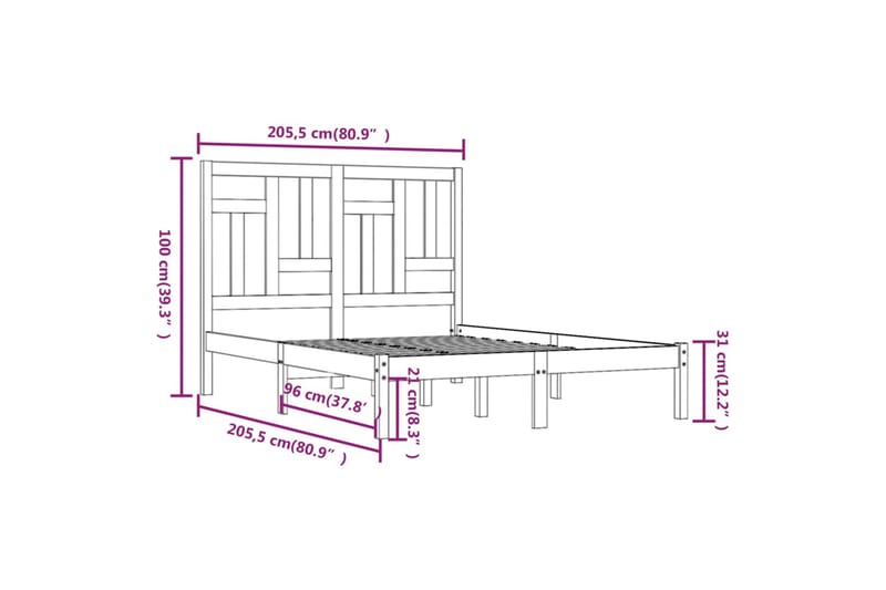 Sängynrunko musta täysi mänty 200x200 cm - Musta - Huonekalut - Sänky - Sänkykehikot & sängynrungot