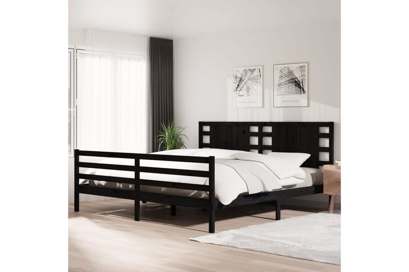 Sängynrunko musta täysi mänty 200x200 cm - Musta - Huonekalut - Sänky - Sänkykehikot & sängynrungot