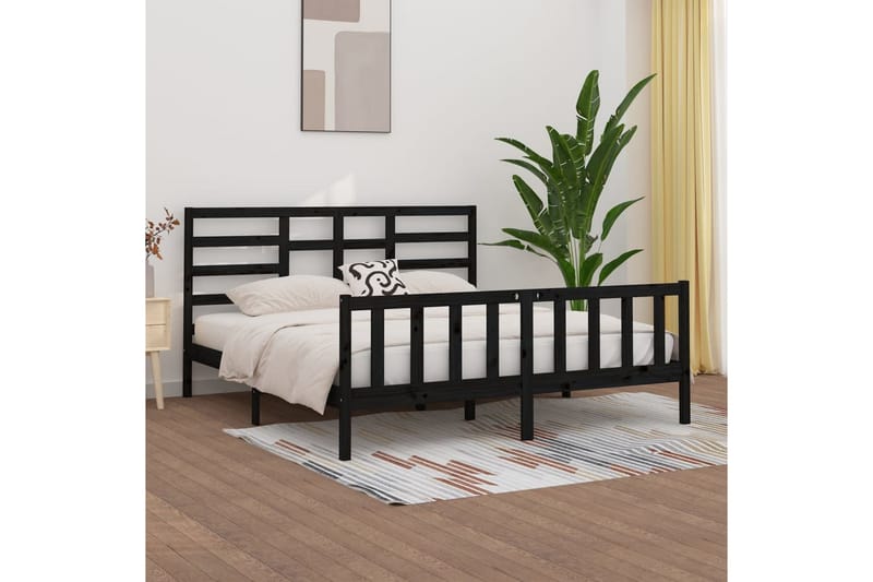 Sängynrunko musta täysi mänty 200x200 cm - Musta - Huonekalut - Sänky - Sänkykehikot & sängynrungot