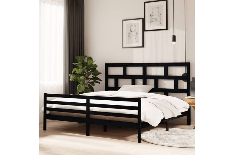 Sängynrunko musta täysi mänty 200x200 cm - Musta - Huonekalut - Sänky - Sänkykehikot & sängynrungot