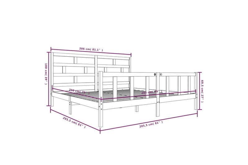 Sängynrunko musta täysi mänty 200x200 cm - Musta - Huonekalut - Sänky - Sänkykehikot & sängynrungot