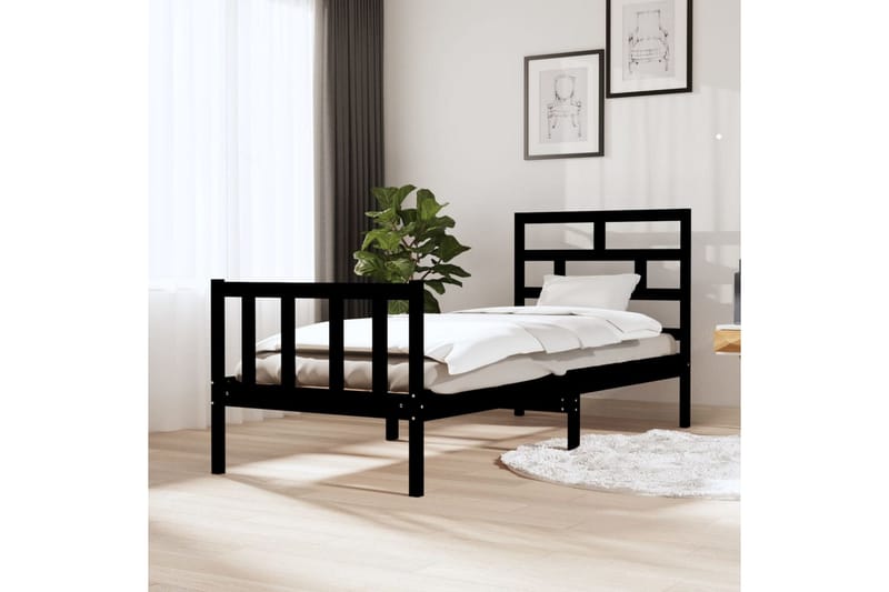Sängynrunko musta täysi mänty 75x190 cm 2FT6 Small Single - Musta - Huonekalut - Sänky - Sänkykehikot & sängynrungot