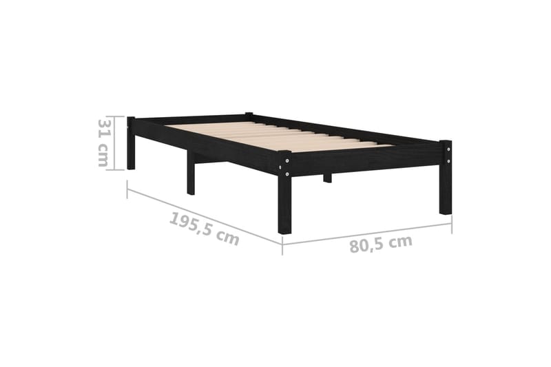 Sängynrunko musta täysi mänty 75x190 cm UK Small Single - Musta - Huonekalut - Sänky - Sänkykehikot & sängynrungot