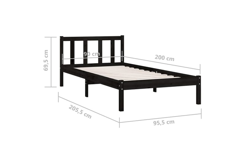 Sängynrunko musta täysi mänty 90x200 cm - Huonekalut - Sänky - Sänkykehikot & sängynrungot