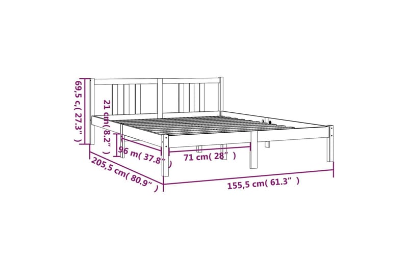 Sängynrunko musta täysi puu 150x200 cm 5FT King Size - Musta - Huonekalut - Sänky - Sänkykehikot & sängynrungot