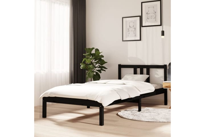 Sängynrunko musta täysi puu 90x200 cm - Musta - Sänkykehikot & sängynrungot