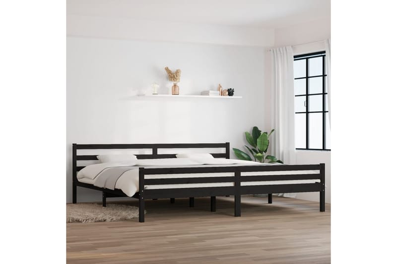 Sängynrunko musta täysi puu 200x200 cm - Musta - Huonekalut - Sänky - Sänkykehikot & sängynrungot
