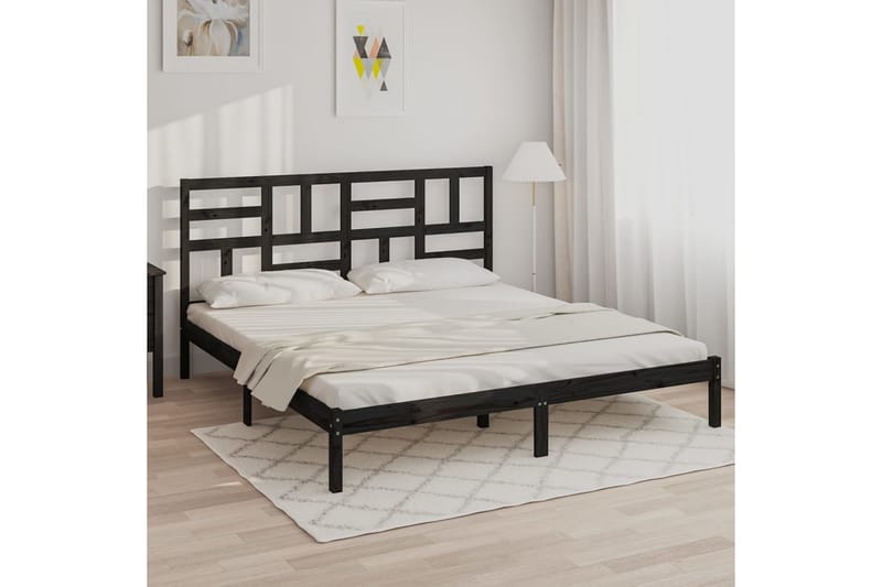 Sängynrunko musta täysi puu 200x200 cm - Musta - Huonekalut - Sänky - Sänkykehikot & sängynrungot