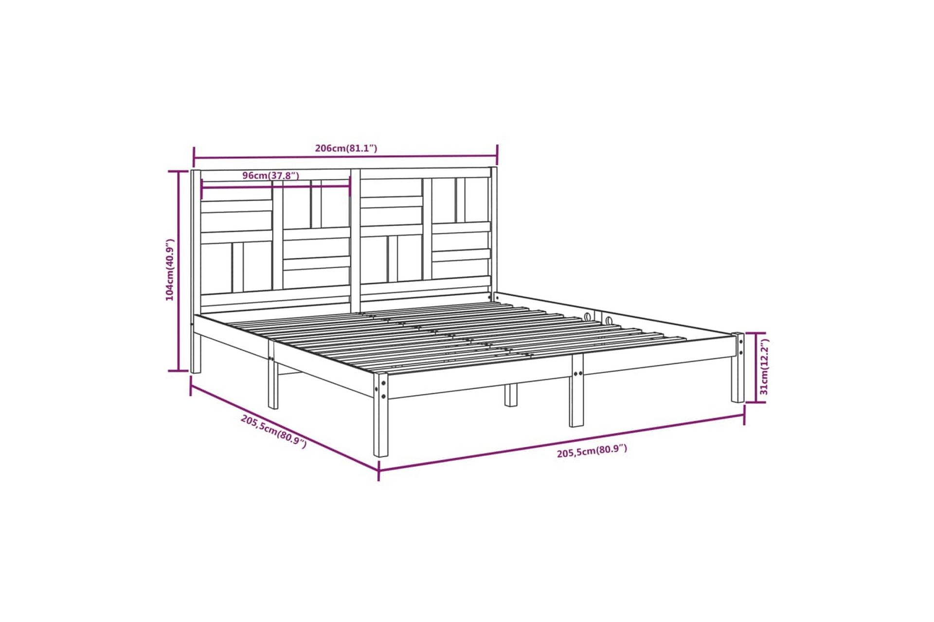 Sängynrunko musta täysi puu 200x200 cm - Musta - Huonekalut - Sänky - Sänkykehikot & sängynrungot