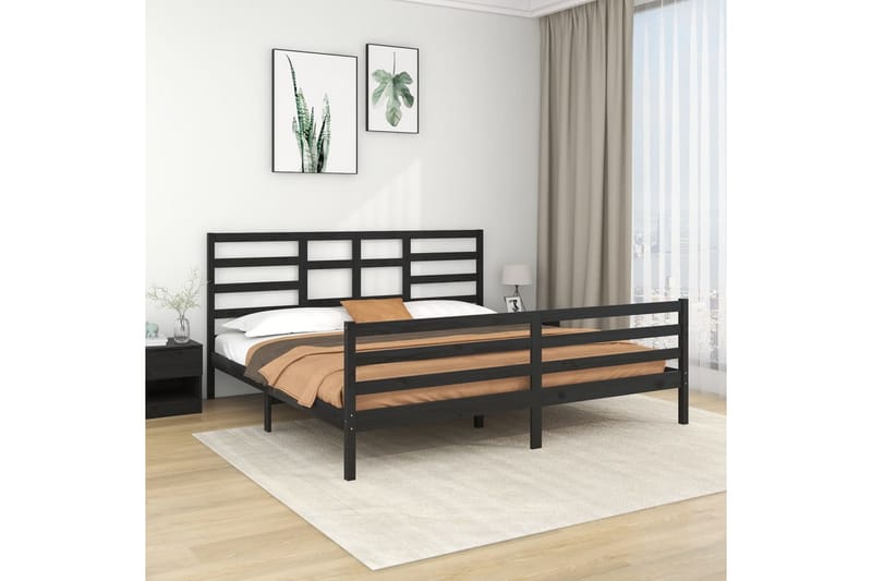 Sängynrunko musta täysi puu 200x200 cm - Musta - Huonekalut - Sänky - Sänkykehikot & sängynrungot