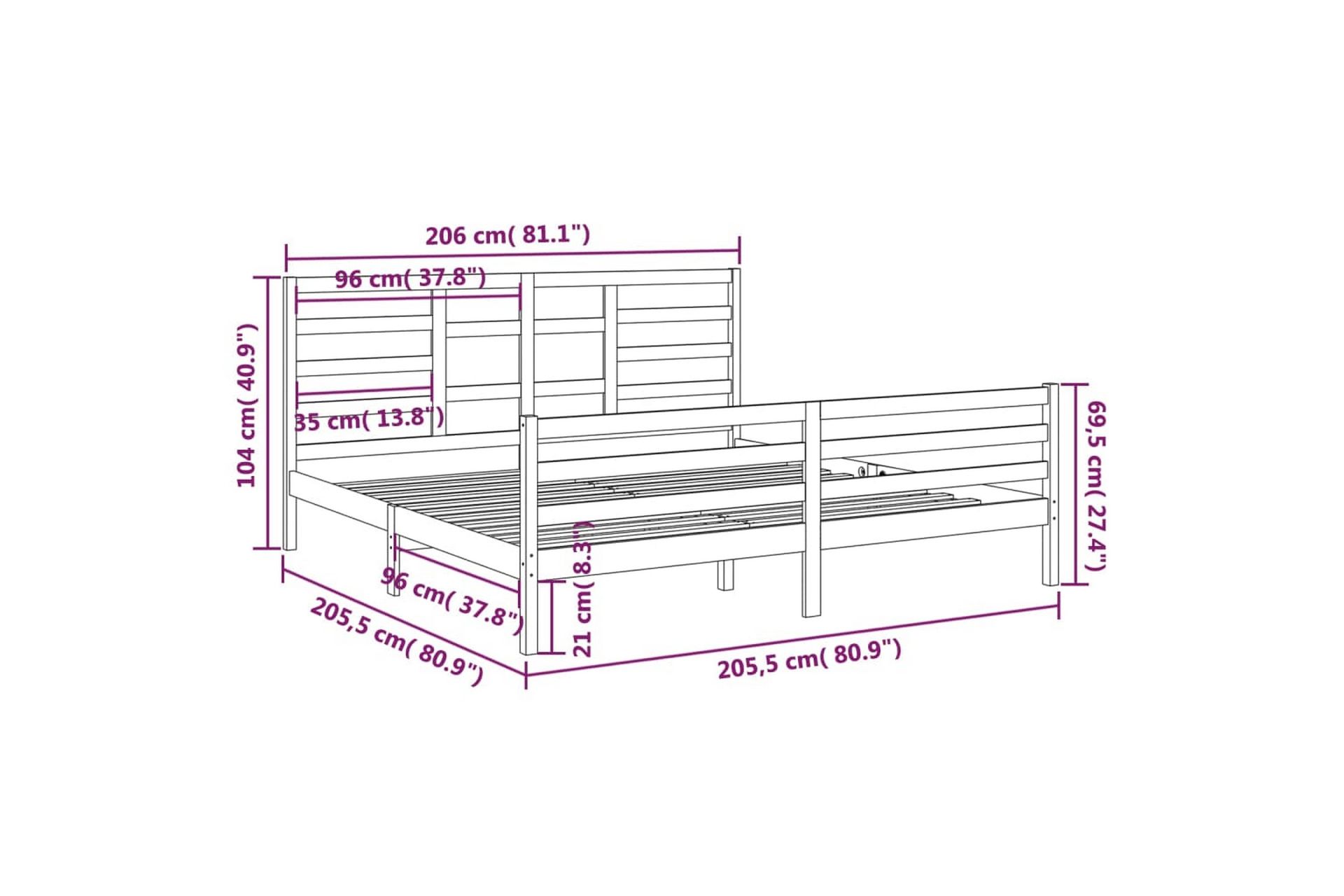 Sängynrunko musta täysi puu 200x200 cm - Musta - Huonekalut - Sänky - Sänkykehikot & sängynrungot