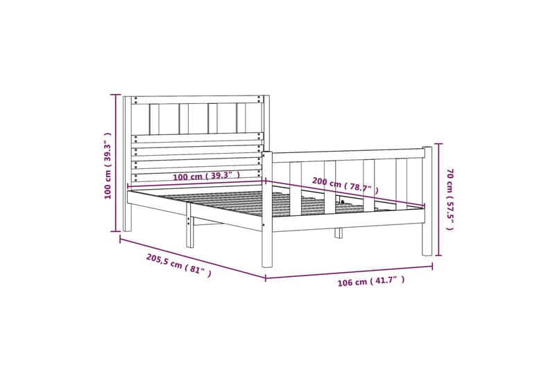 Sängynrunko musta täysi puu 100x200 cm - Musta - Huonekalut - Sänky - Sänkykehikot & sängynrungot