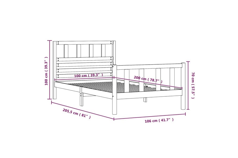 Sängynrunko musta täysi puu 100x200 cm - Musta - Sänkykehikot & sängynrungot