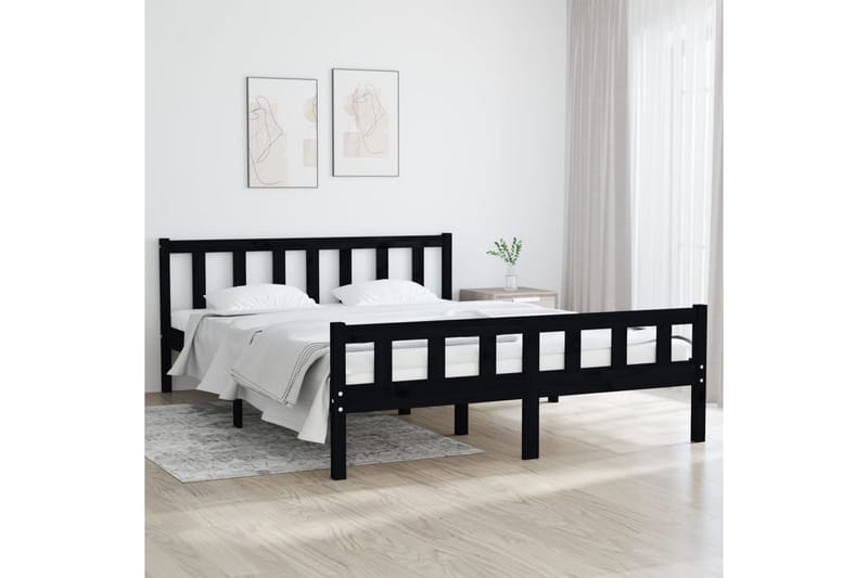 Sängynrunko musta täysi puu 150x200 cm 5FT King Size - Musta - Huonekalut - Sänky - Sänkykehikot & sängynrungot