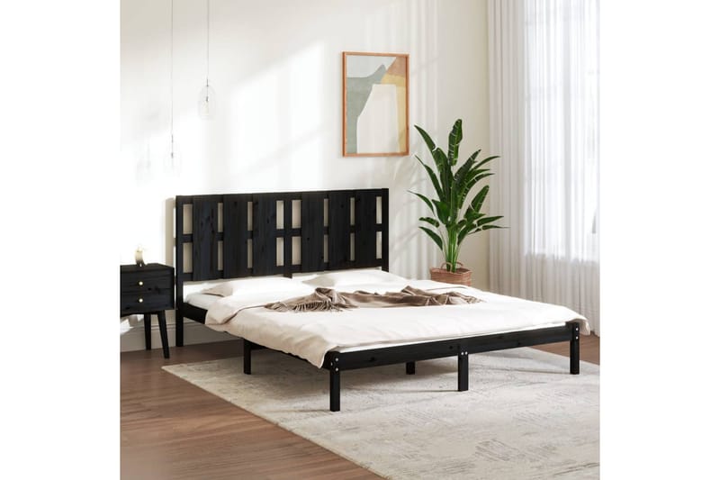 Sängynrunko musta täysi puu 150x200 cm 5FT King Size - Musta - Huonekalut - Sänky - Sänkykehikot & sängynrungot