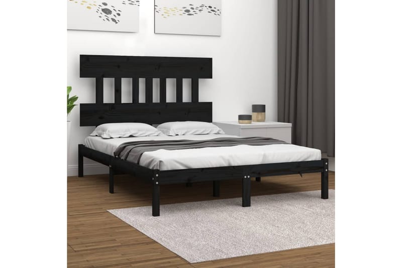 Sängynrunko musta täysi puu 150x200 cm 5FT King Size - Musta - Huonekalut - Sänky - Sänkykehikot & sängynrungot