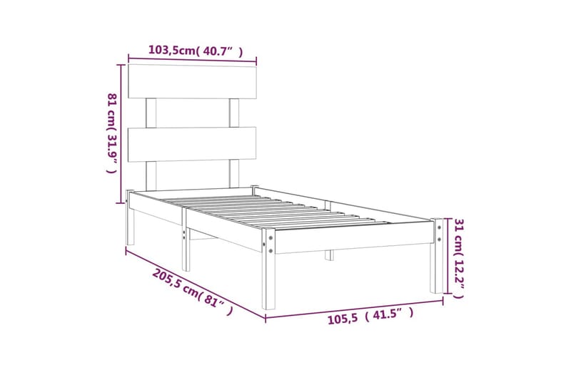 Sängynrunko musta täysi puu 100x200 cm - Musta - Huonekalut - Sänky - Sänkykehikot & sängynrungot