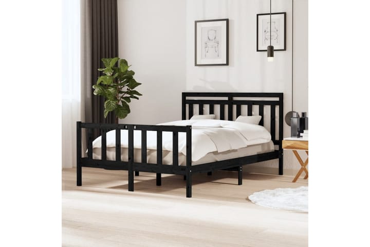Sängynrunko musta täysi puu 140x190 cm - Musta - Sänkykehikot & sängynrungot
