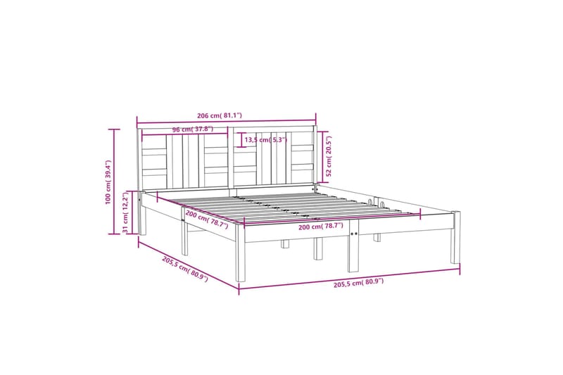 Sängynrunko musta täysi puu 200x200 cm - Musta - Huonekalut - Sänky - Sänkykehikot & sängynrungot