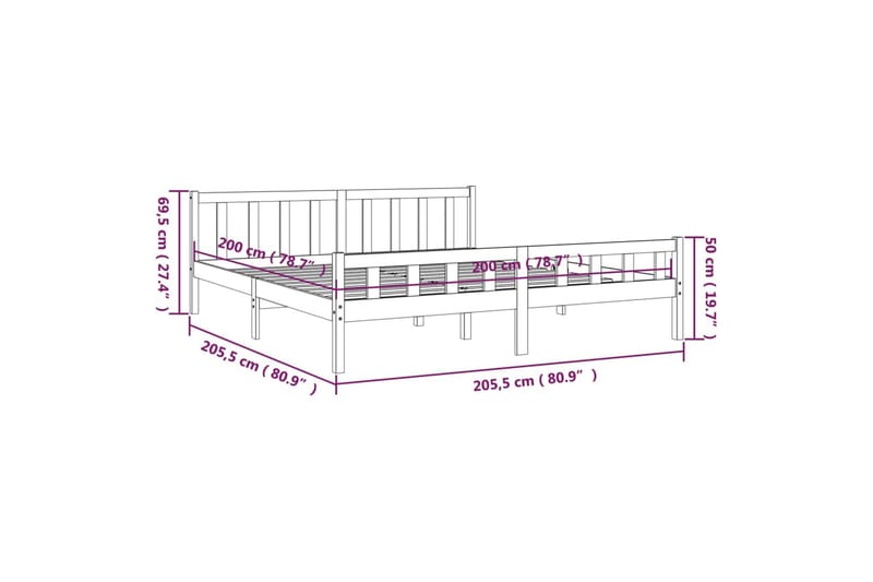 Sängynrunko musta täysi puu 200x200 cm - Musta - Huonekalut - Sänky - Sänkykehikot & sängynrungot