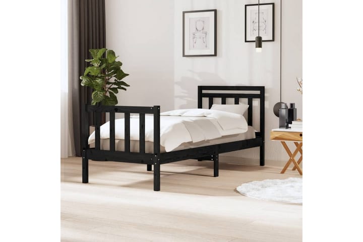 Sängynrunko musta täysi puu 90x200 cm - Musta - Sänkykehikot & sängynrungot