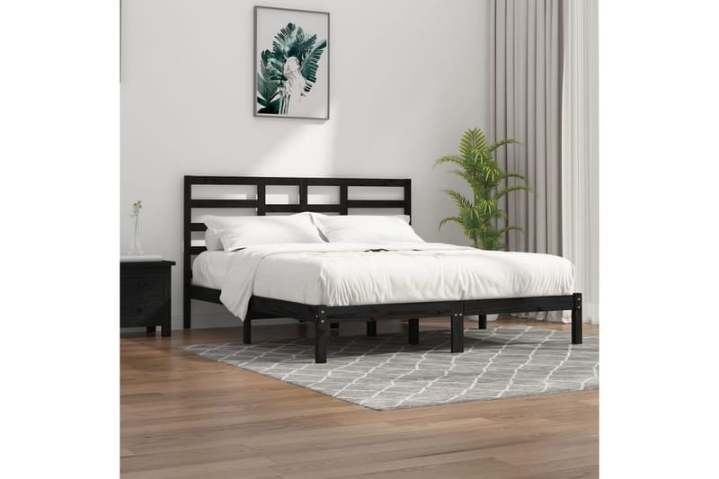 Sängynrunko musta täysi puu 200x200 cm - Musta - Huonekalut - Sänky - Sänkykehikot & sängynrungot