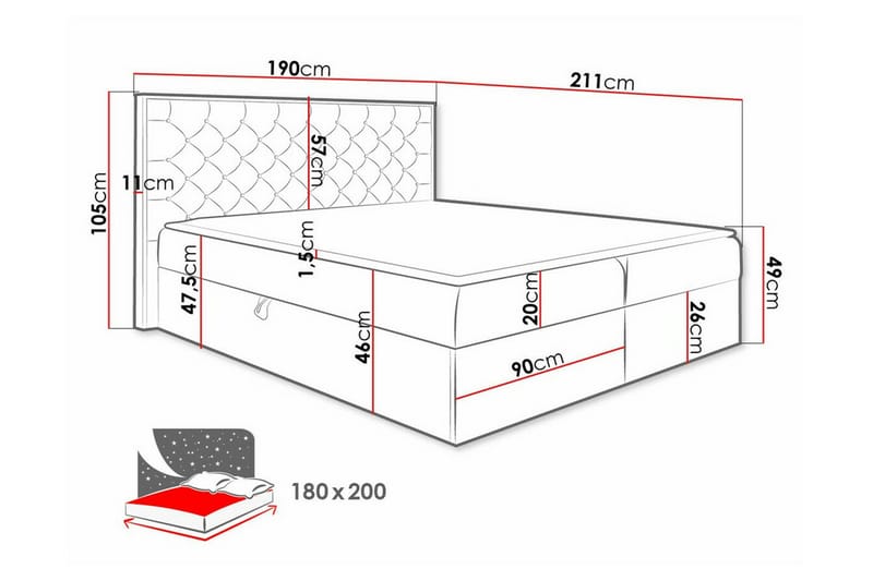 Sängynrunko Oberting 180x200 cm - Vaaleanpunainen - Huonekalut - Sänky - Sänkykehikot & sängynrungot