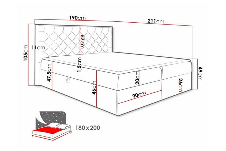Sängynrunko Oberting 180x200 cm - Vaaleanpunainen - Sänkykehikot & sängynrungot