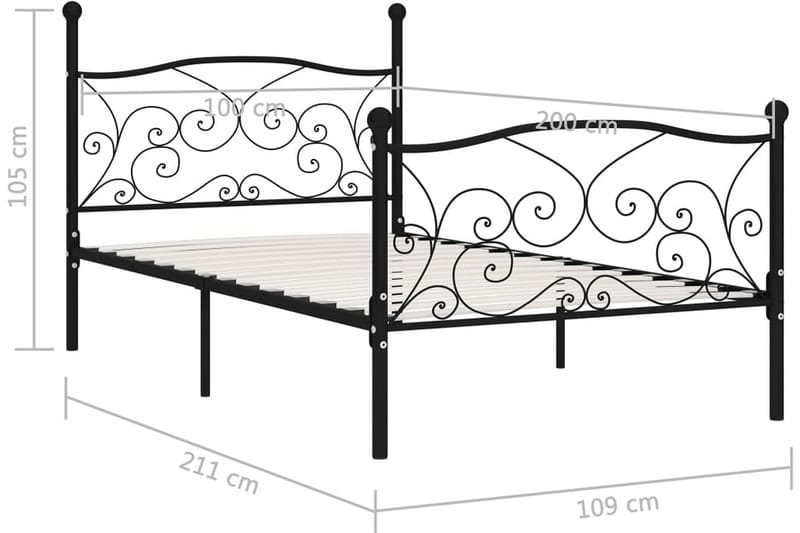 Sängynrunko sälepohjalla musta metalli 100x200 cm - Musta - Huonekalut - Sänky - Sänkykehikot & sängynrungot