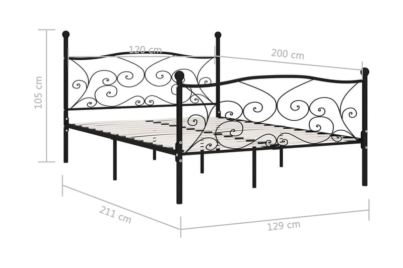 Sängynrunko sälepohjalla musta metalli 120x200 cm - Musta - Huonekalut - Sänky - Sänkykehikot & sängynrungot