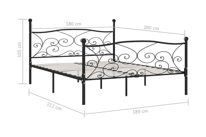 Sängynrunko sälepohjalla musta metalli 180x200 cm - Musta - Sänkykehikot & sängynrungot
