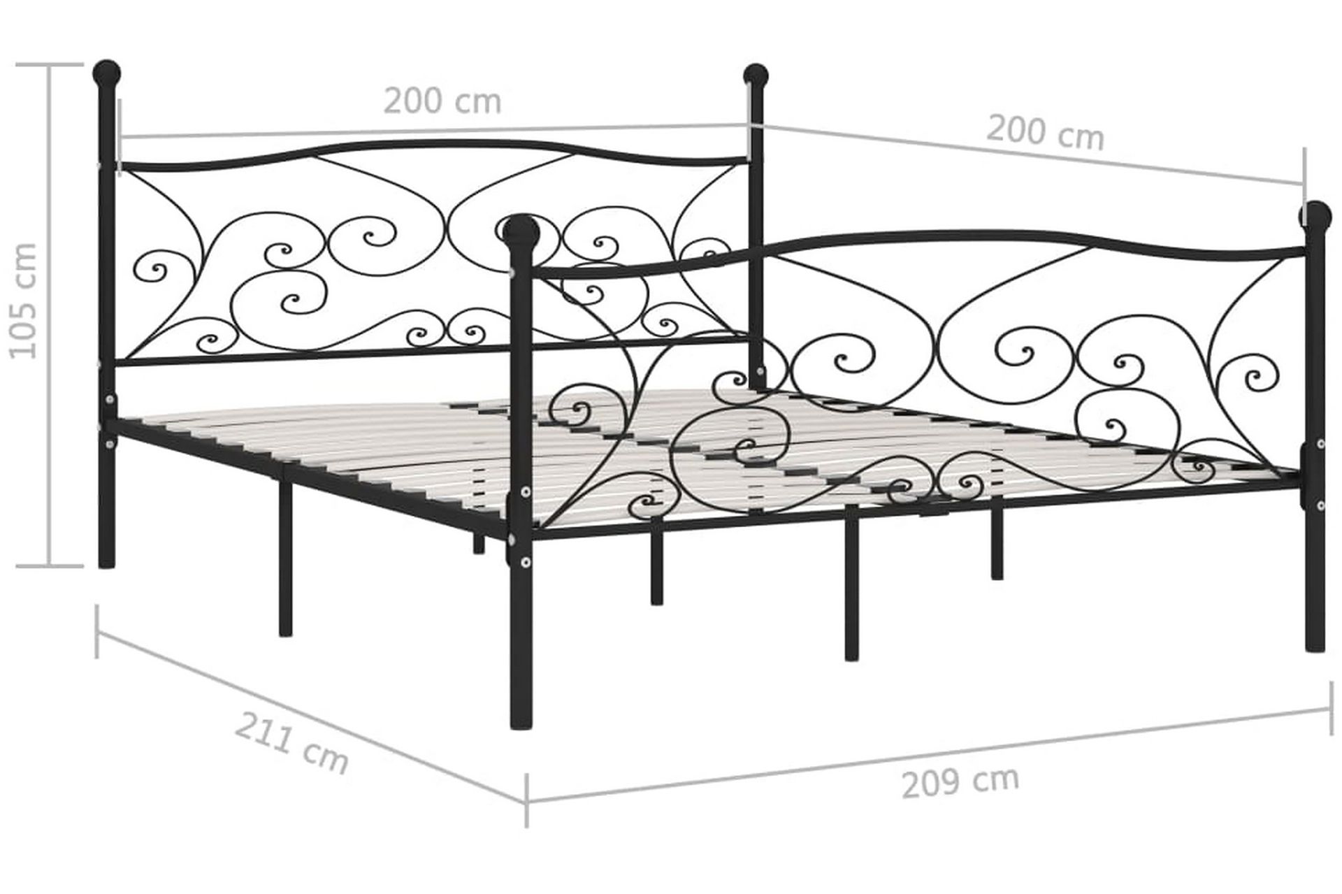 Sängynrunko sälepohjalla musta metalli 200x200 cm - Musta - Huonekalut - Sänky - Sänkykehikot & sängynrungot