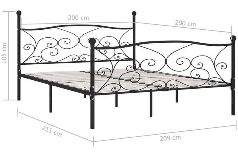 Sängynrunko sälepohjalla musta metalli 200x200 cm - Musta - Huonekalut - Sänky - Sänkykehikot & sängynrungot