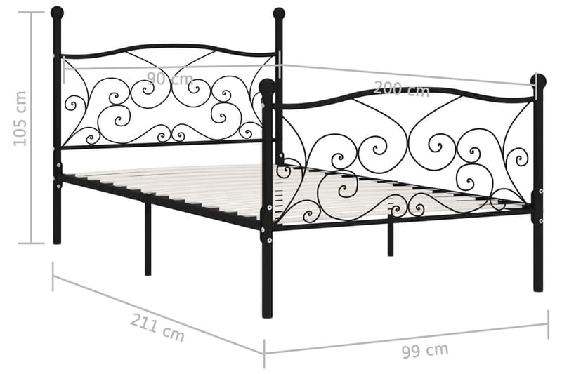Sängynrunko sälepohjalla musta metalli 90x200 cm - Musta - Huonekalut - Sänky - Sänkykehikot & sängynrungot