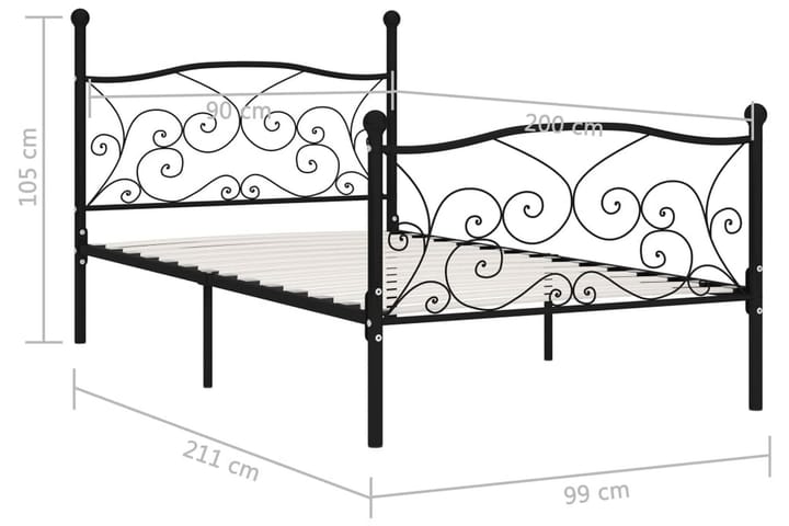 Sängynrunko sälepohjalla musta metalli 90x200 cm - Musta - Sänkykehikot & sängynrungot
