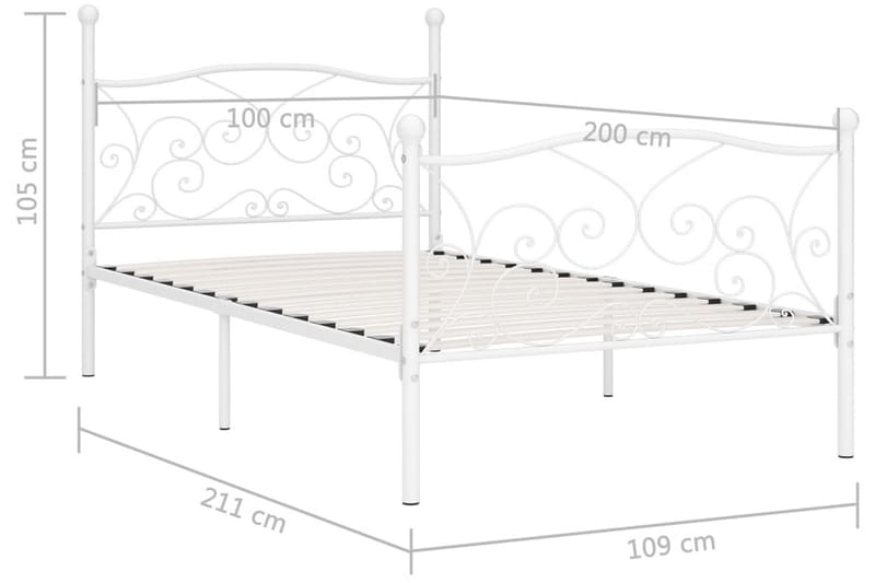 Sängynrunko sälepohjalla valkoinen metalli 100x200 cm - Valkoinen - Huonekalut - Sänky - Sänkykehikot & sängynrungot
