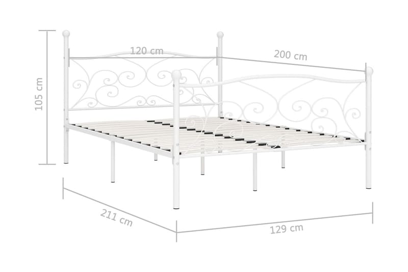 Sängynrunko sälepohjalla valkoinen metalli 120x200 cm - Valkoinen - Huonekalut - Sänky - Sänkykehikot & sängynrungot
