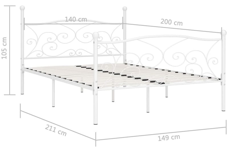 Sängynrunko sälepohjalla valkoinen metalli 140x200 cm - Valkoinen - Huonekalut - Sänky - Sänkykehikot & sängynrungot